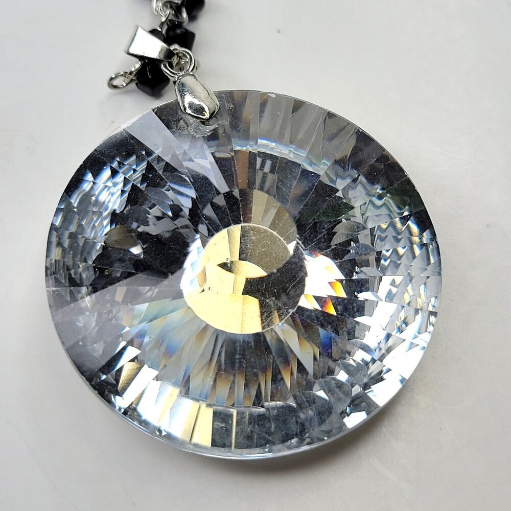 Large Glass Pendant with Black beads Necklace